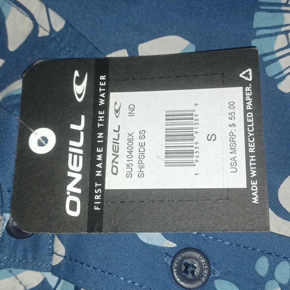 O'Neill Hawaiian Shirt Size-S Blue NWT - Picture 5 of 5